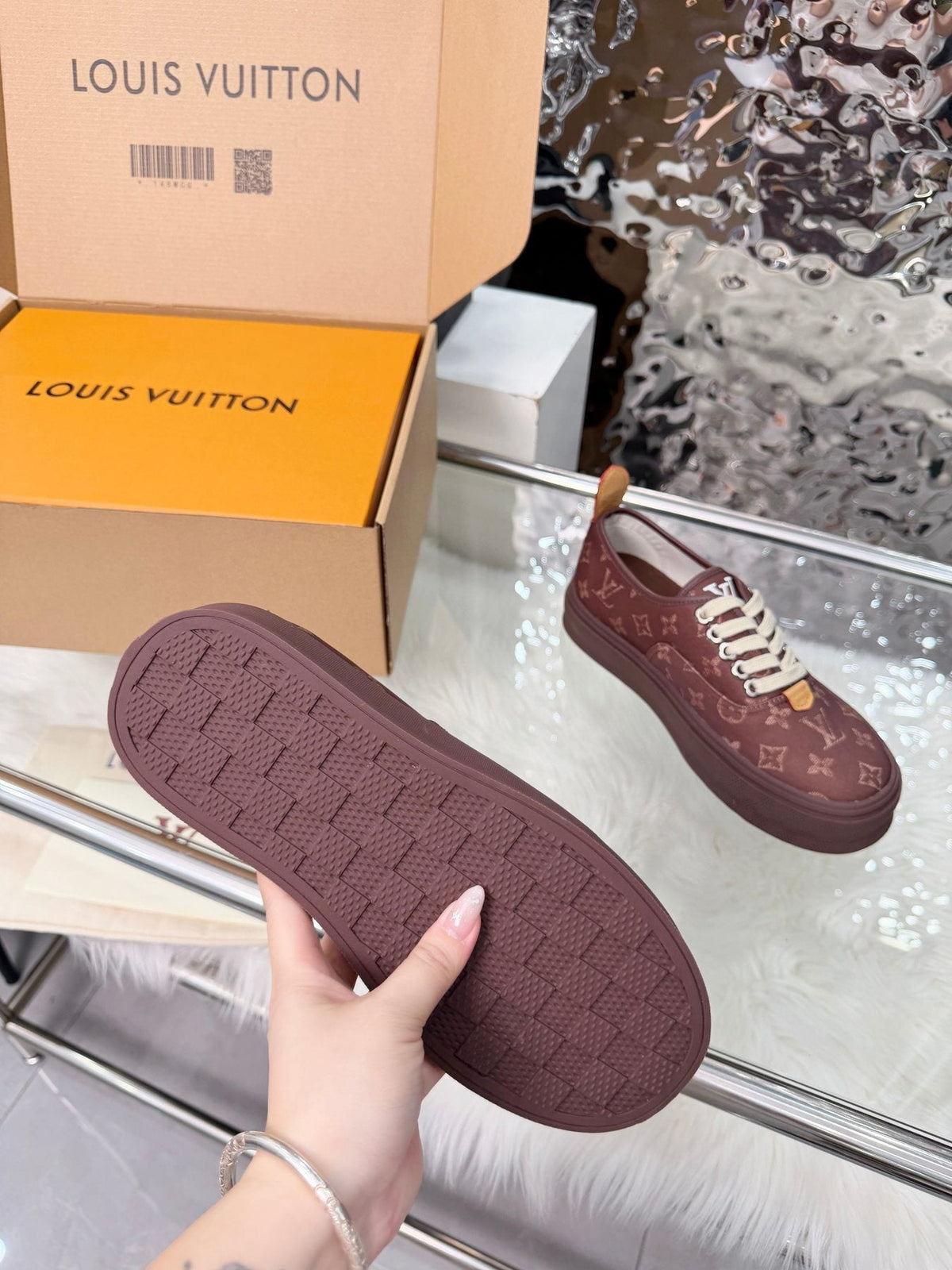 Louis Vuitton Burgundy Monogram Low-Top Sneakers — side