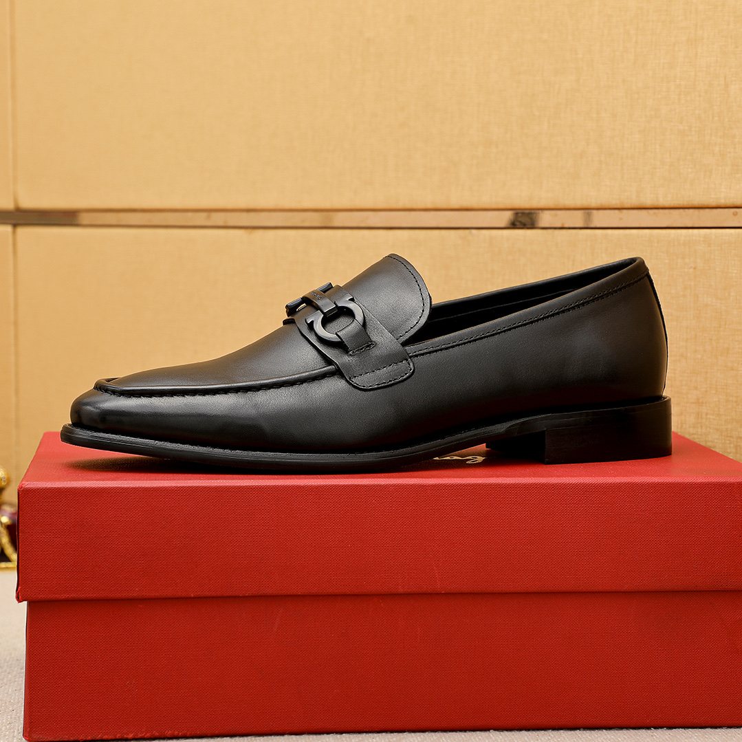 Ferragamo Black Leather Loafers — side