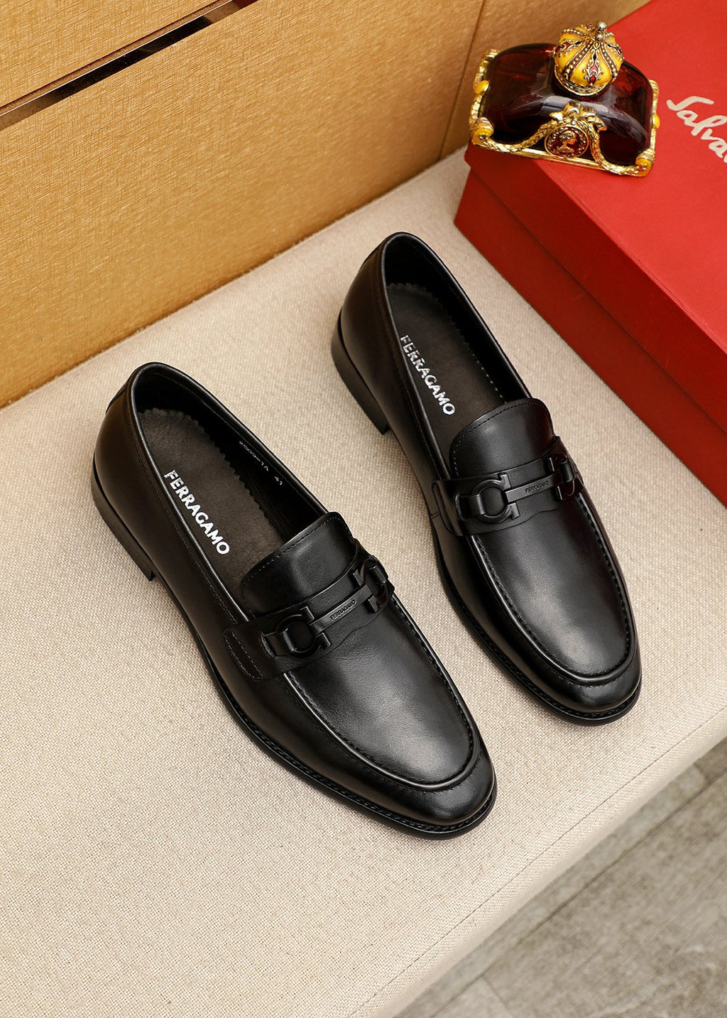 Ferragamo Black Leather Loafers — hero