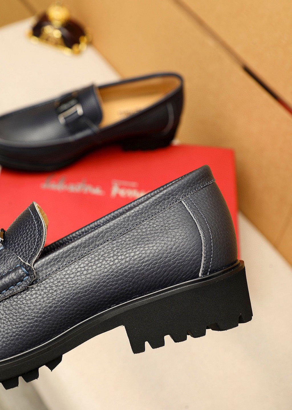 Ferragamo Black Buckle Leather Loafers — detail