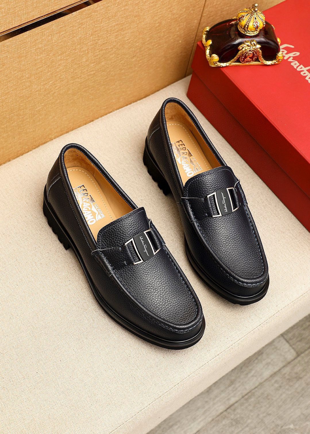 Ferragamo Black Buckle Leather Loafers — hero