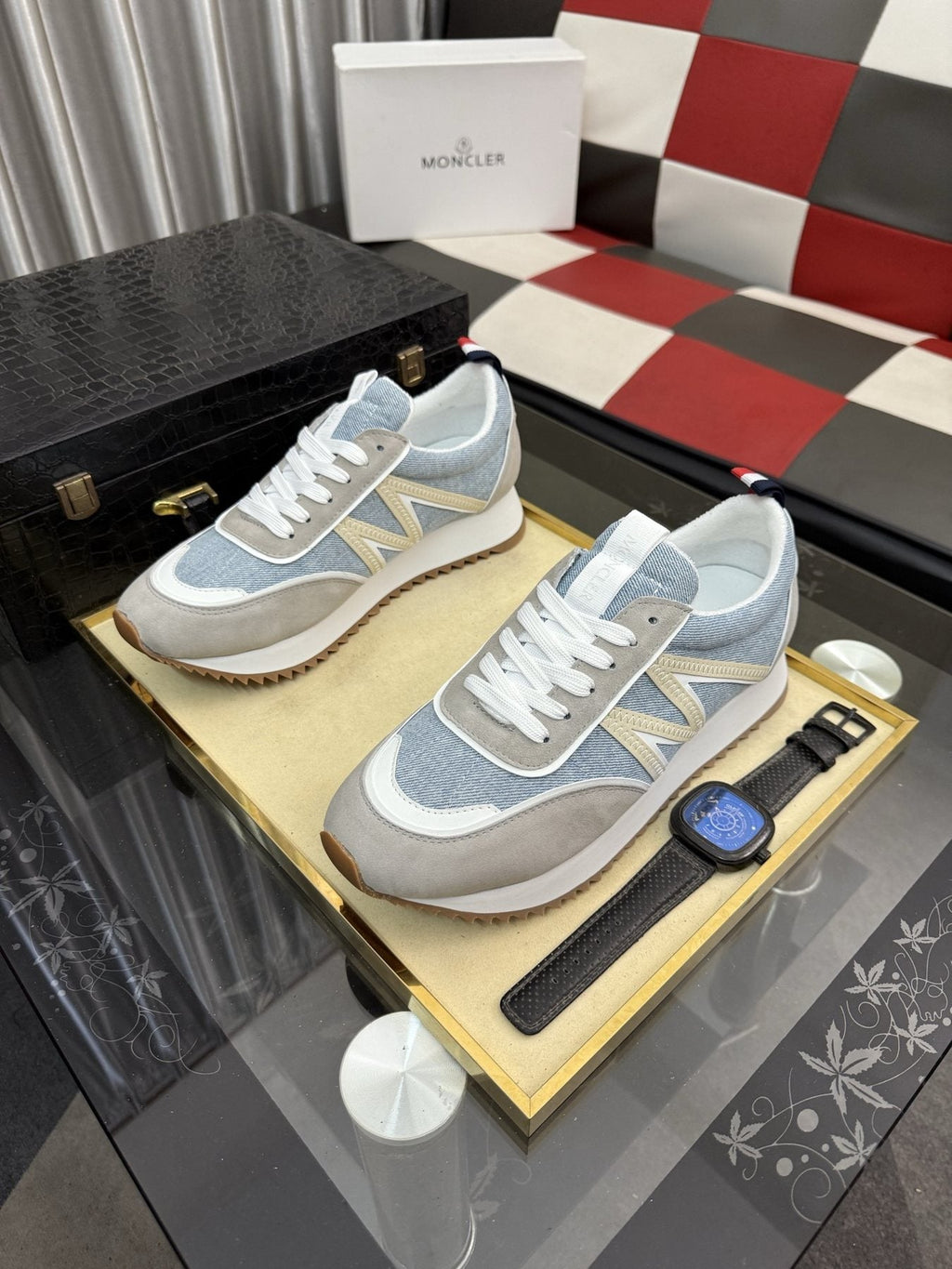 Moncler Light Blue Panel Low-Top Sneakers — front