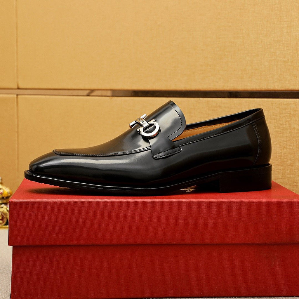 Ferragamo Black Hardware Loafers — side
