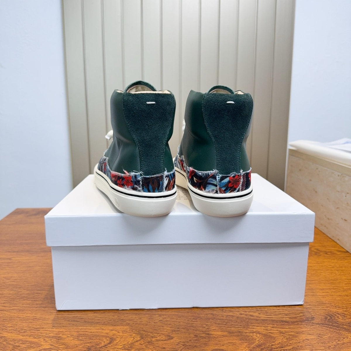 Maison Margiela Dark Green Floral High-Top Sneakers — back