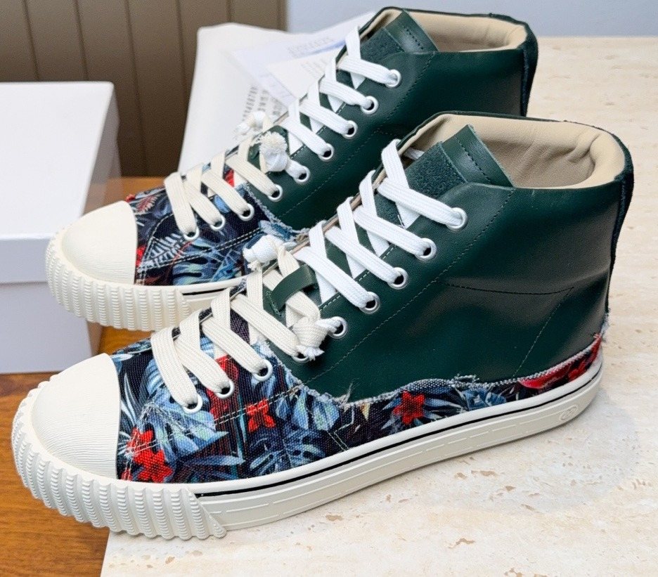 Maison Margiela Dark Green Floral High-Top Sneakers — hero