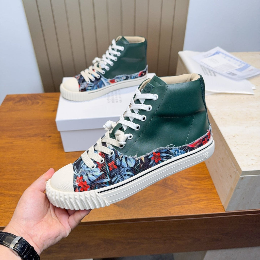 Maison Margiela Dark Green Floral High-Top Sneakers — side