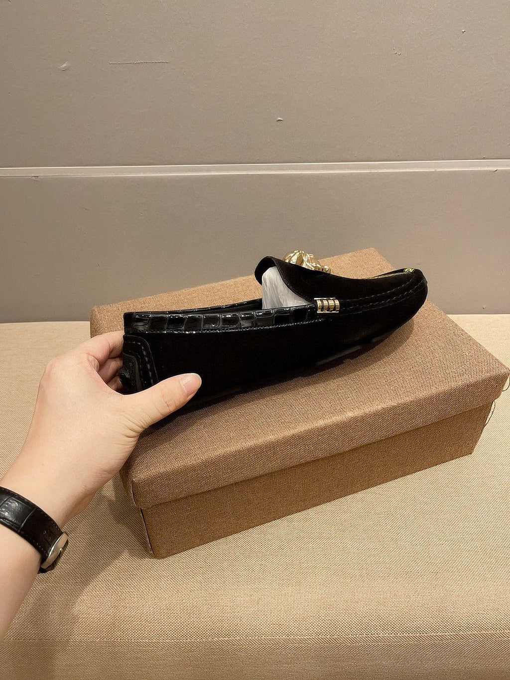 Versace Black Gold-Tone Hardware Loafers — side