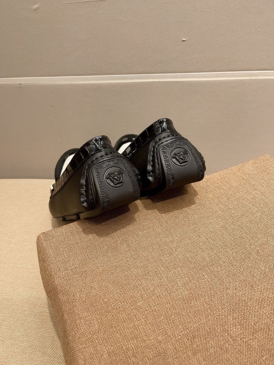 Versace Black Gold-Tone Hardware Loafers — back