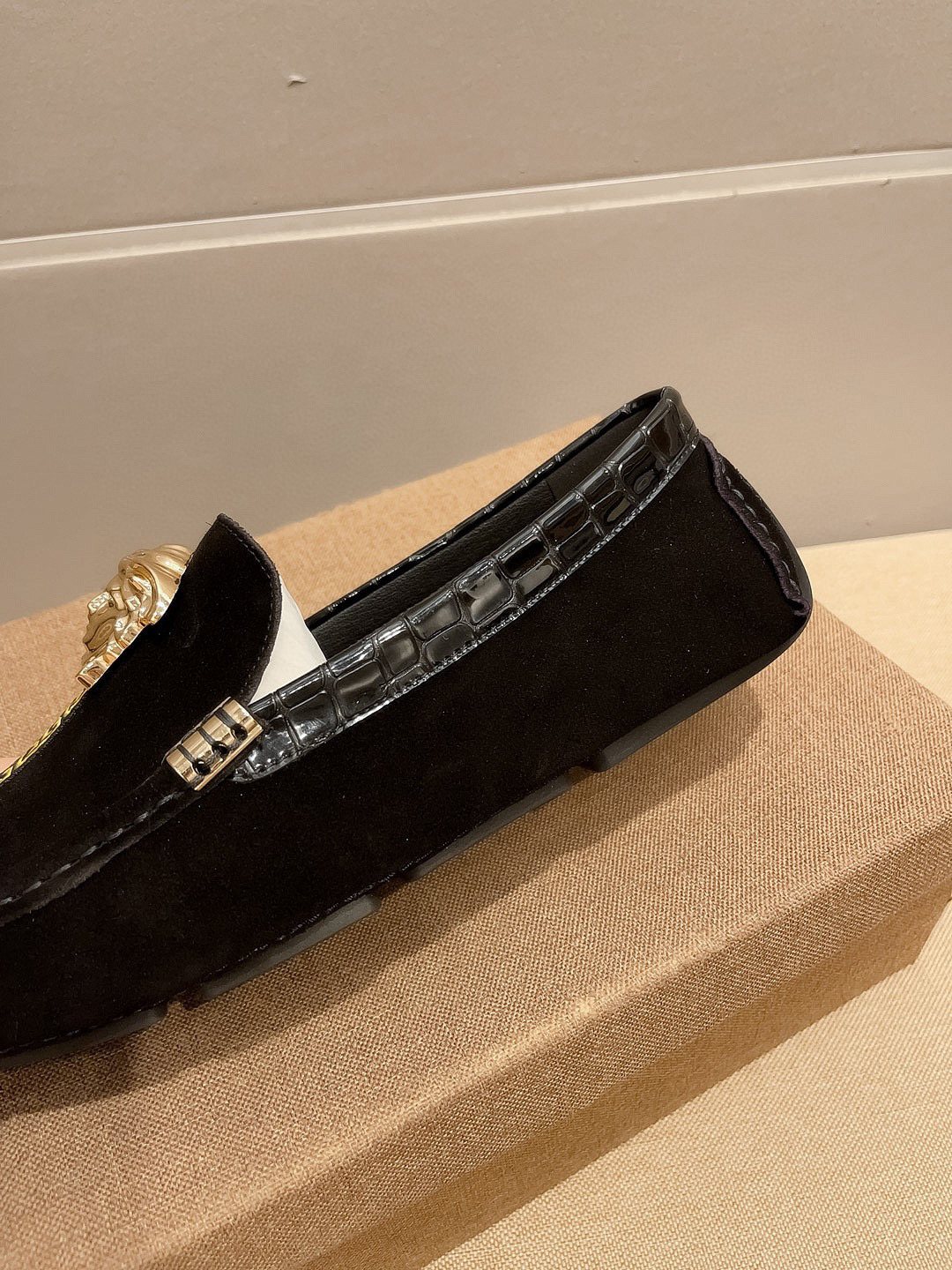 Versace Black Gold-Tone Hardware Loafers — side