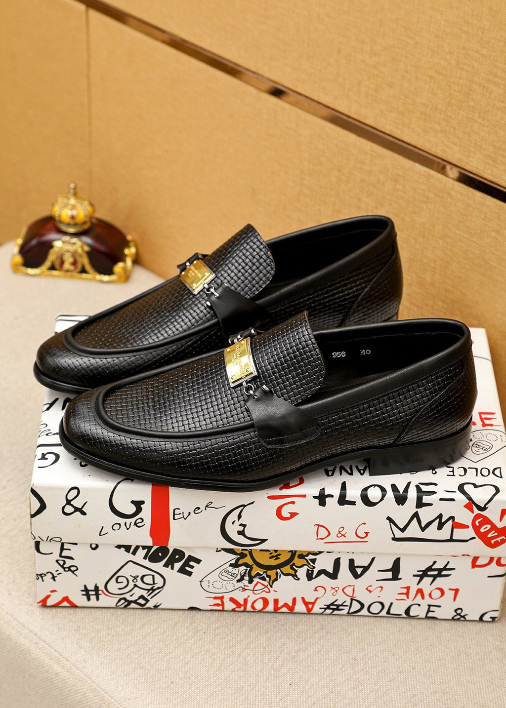 Dolce & Gabbana Black Embossed Buckle Loafers — model