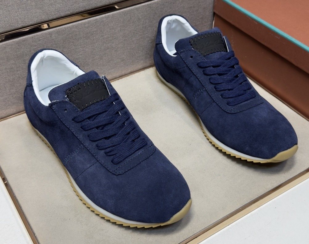 Loro Piana Navy Lace-Up Sneakers — hero