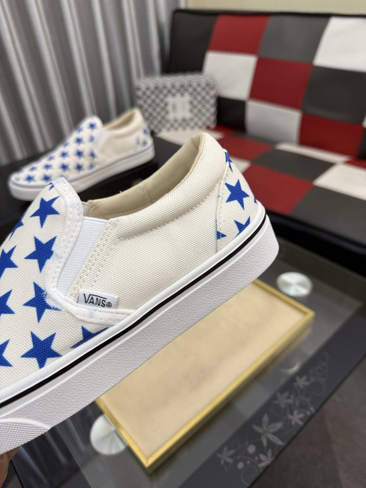 Vans Blue Star Print Slip-On Sneakers — side