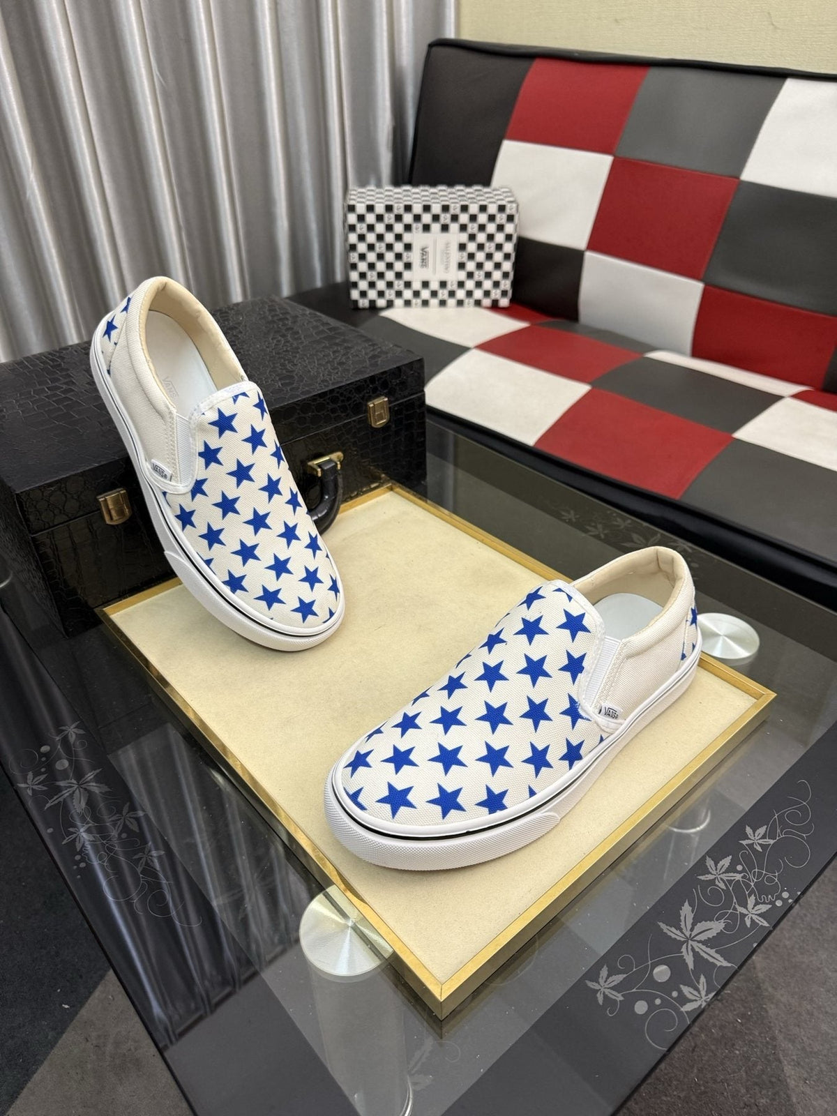Vans Blue Star Print Slip-On Sneakers — side