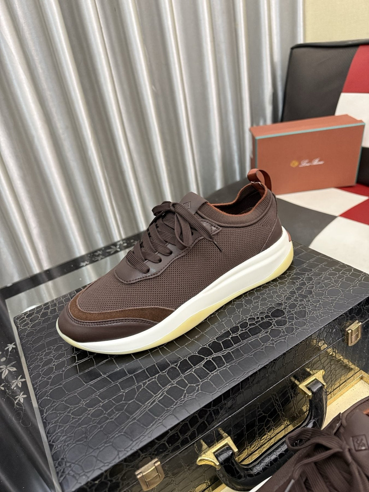 Dark Brown Layered Lace-Up Sneakers — front