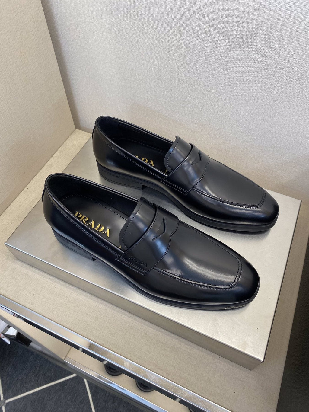 Prada Black Leather Loafers — front