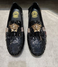 Versace Black Patterned Loafers with Gold-Tone Ornament — hero