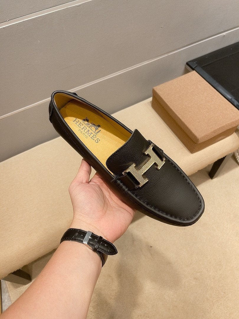 Hermès Black H-Accent Slip-On Loafers — front