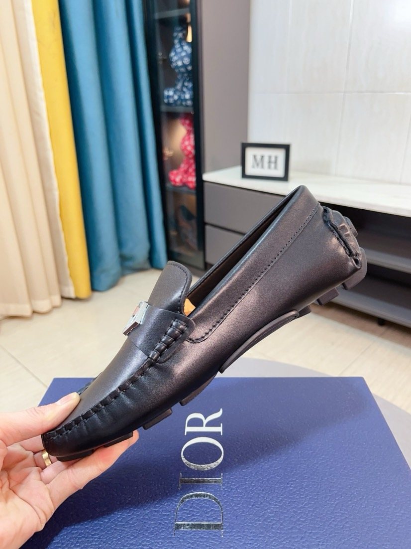 Dior Black Silver-Accent Loafers — side