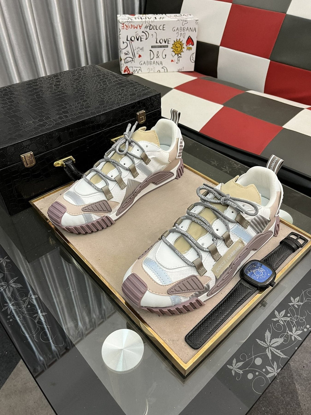 Dolce & Gabbana Cream and Mauve Chunky Sneakers — front