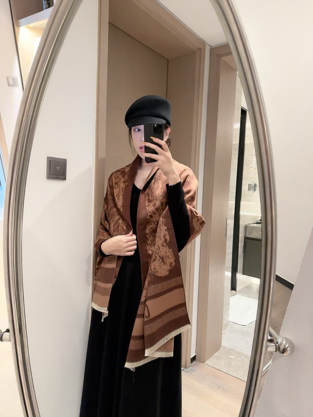 Dior Animal-Print Fringed Scarf — model