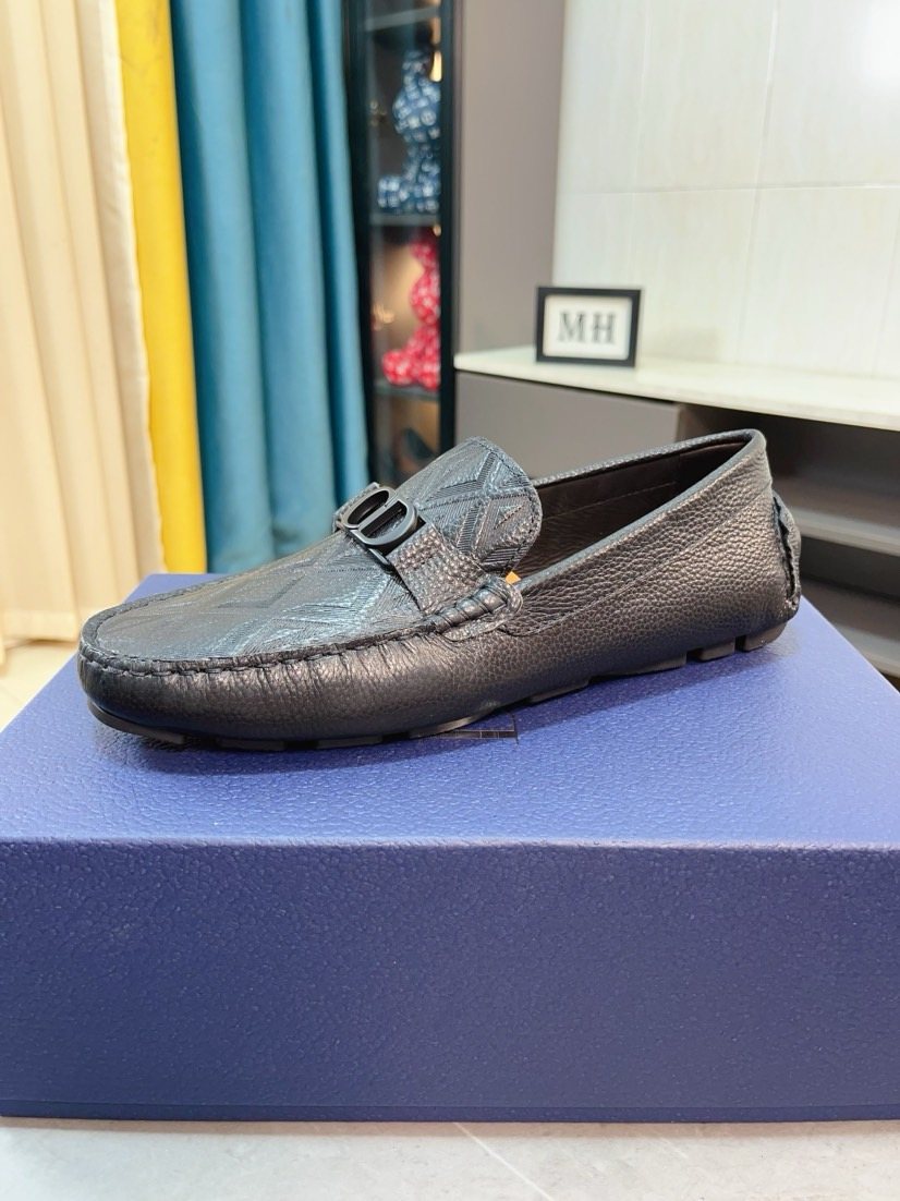 DIOR Textured Buckle Loafers — side