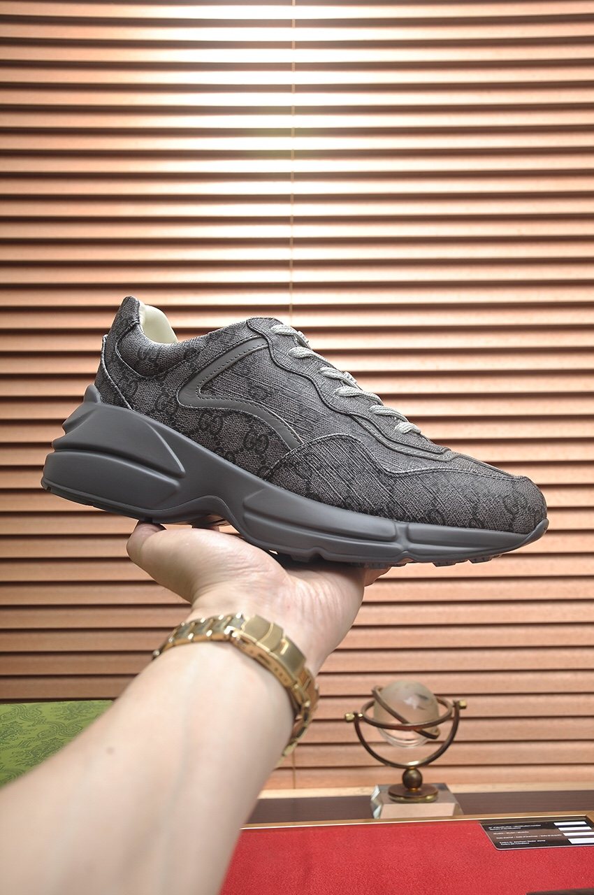 GUCCI Gray Patterned Low-Top Sneakers — front