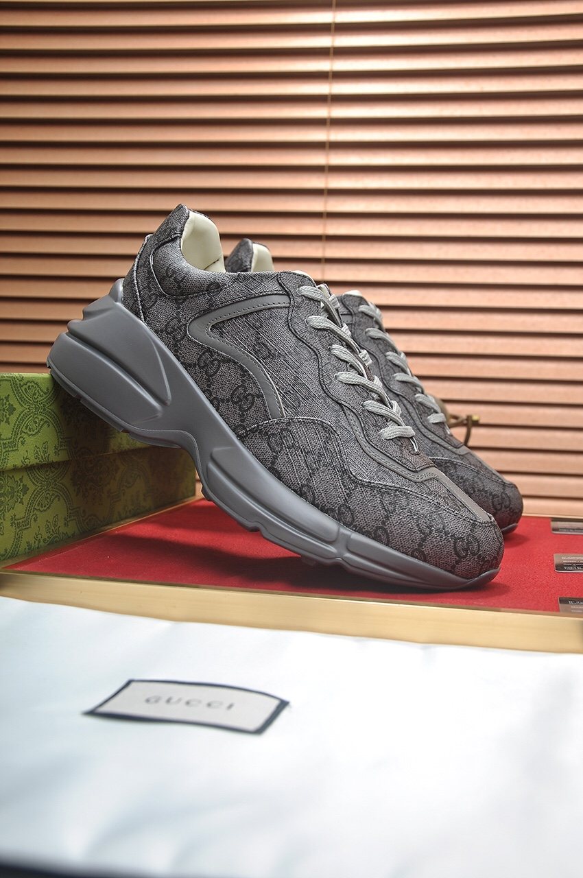 GUCCI Gray Patterned Low-Top Sneakers — side