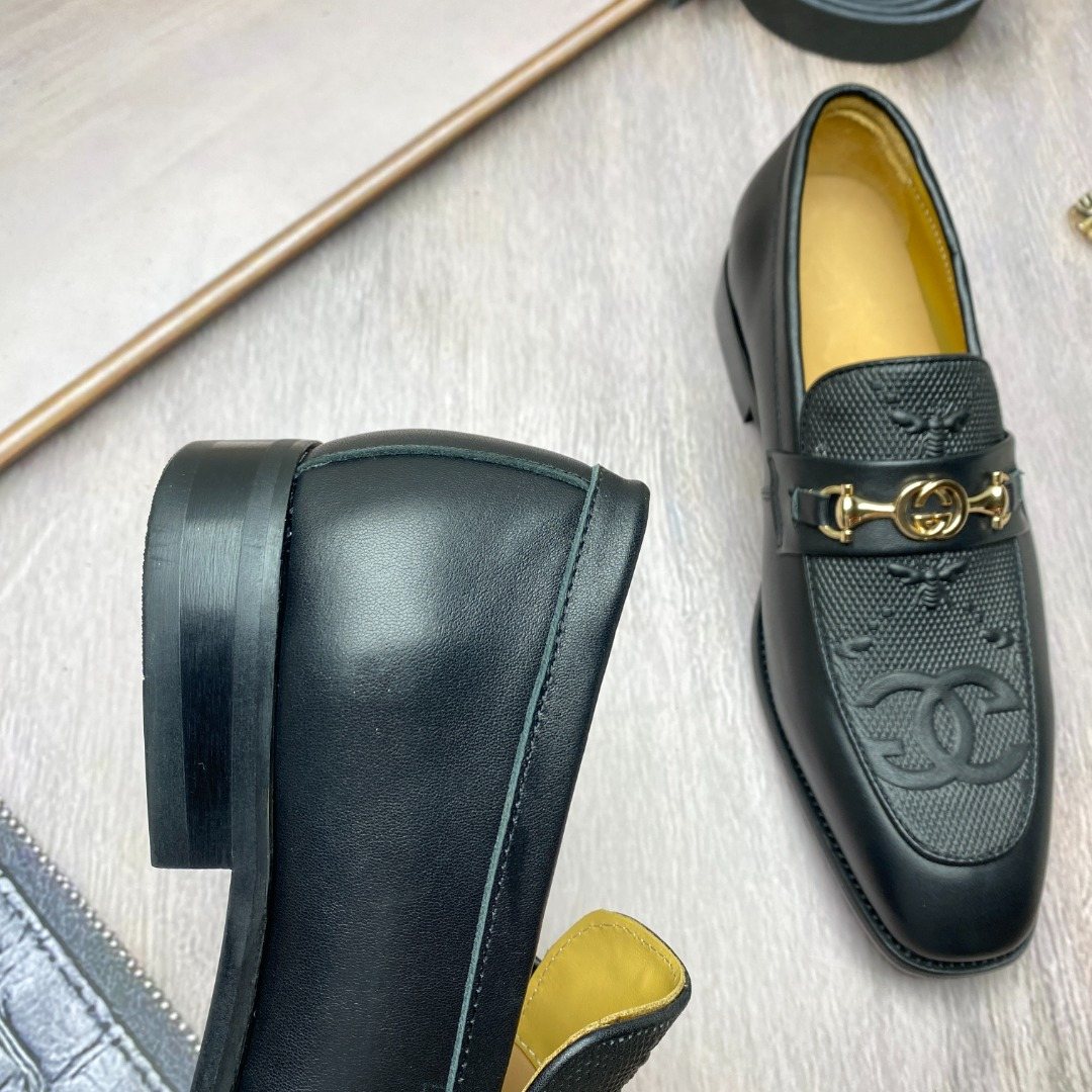 Gucci Black Gold-Tone Hardware Loafers — side