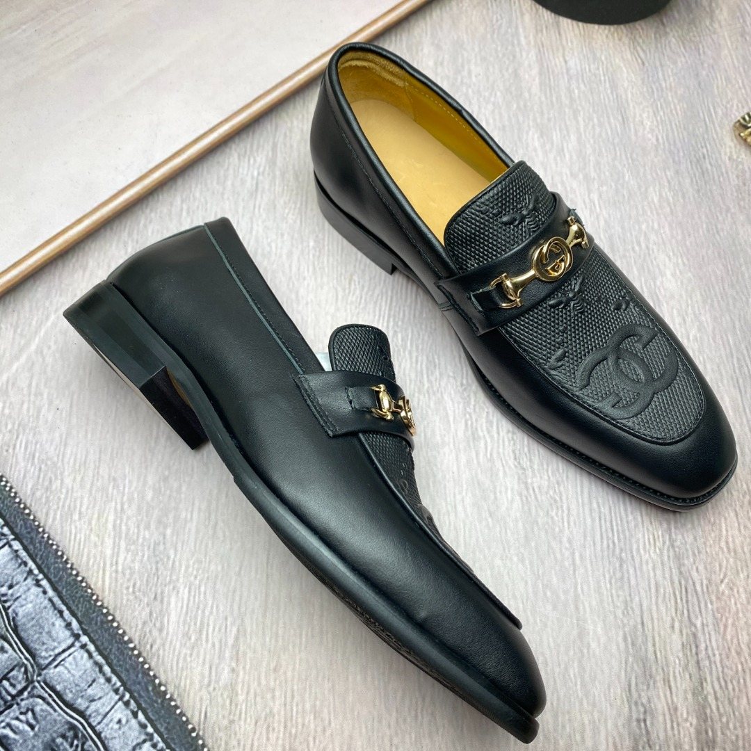 Gucci Black Gold-Tone Hardware Loafers — side