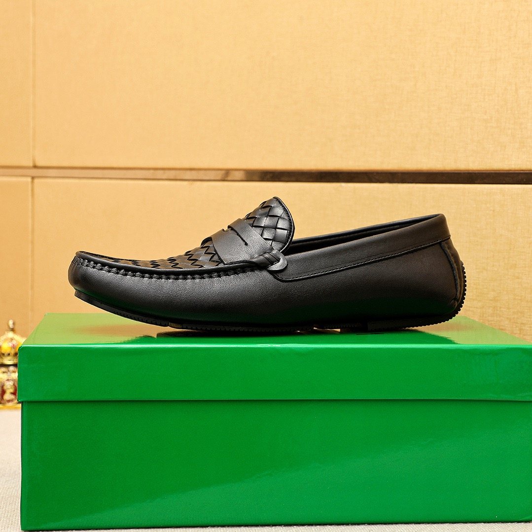 Bottega Veneta Black Woven Leather Loafers — side