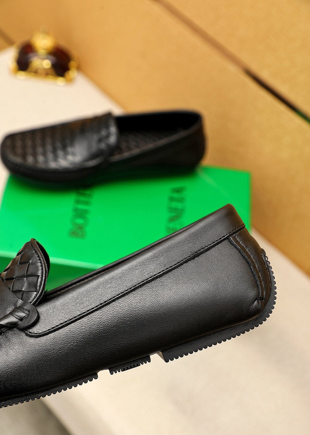 Bottega Veneta Black Woven Leather Loafers — detail