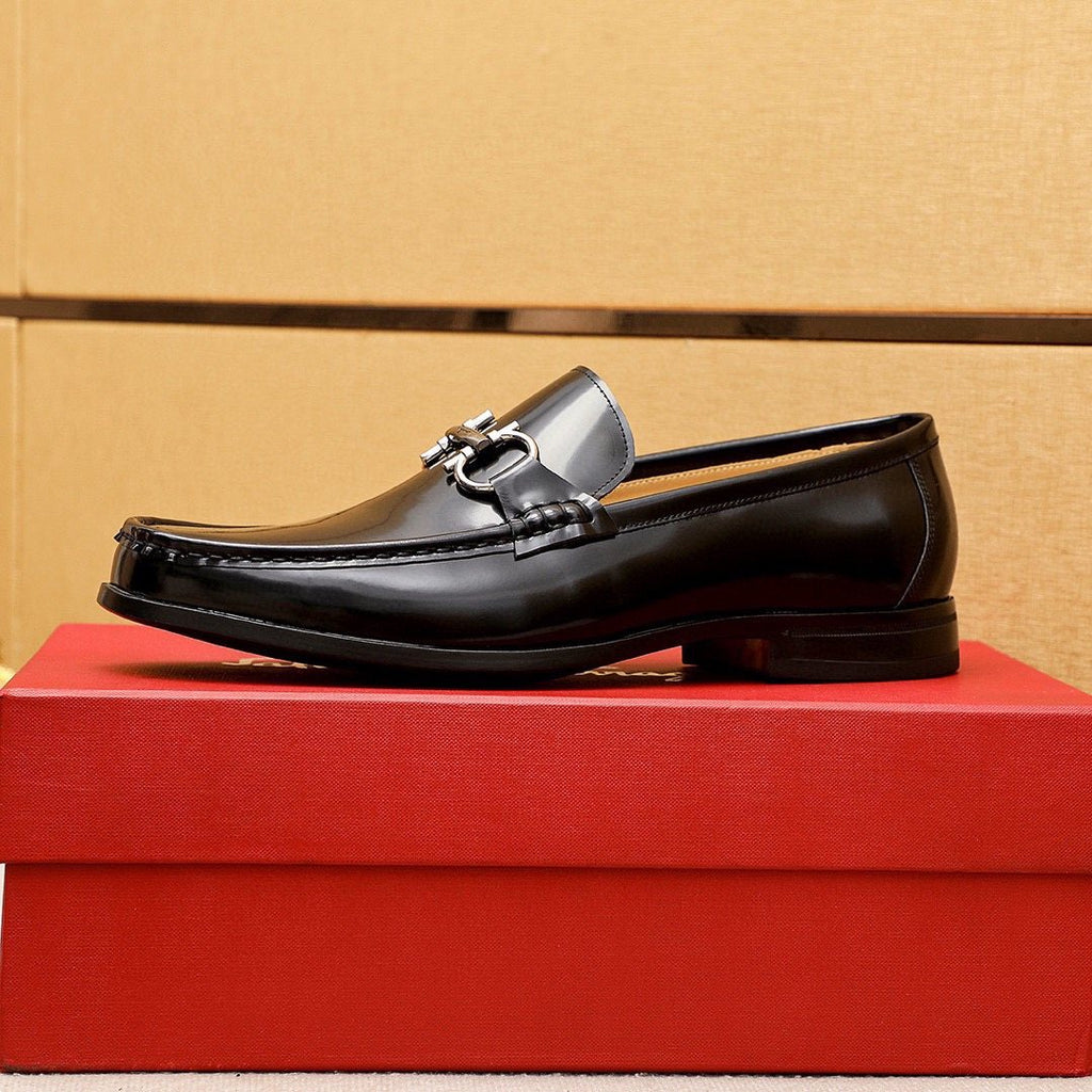 Ferragamo Black Buckle Loafers — side