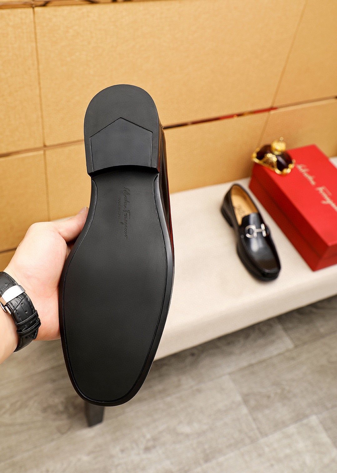 Ferragamo Black Buckle Loafers — detail