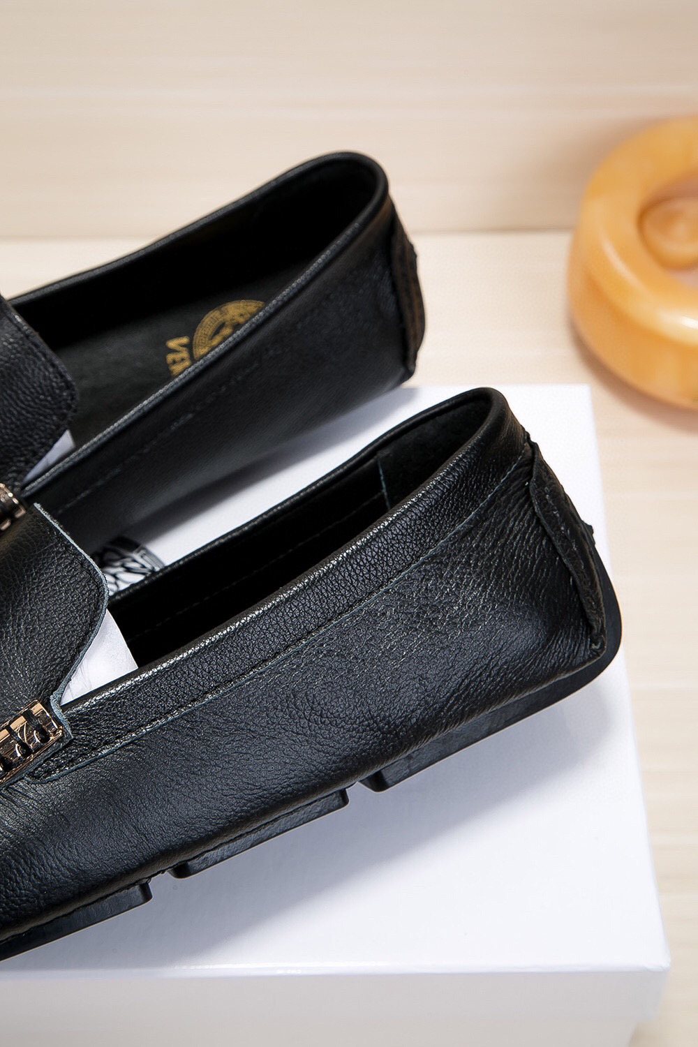 Versace Black Gold Medallion Loafers — detail