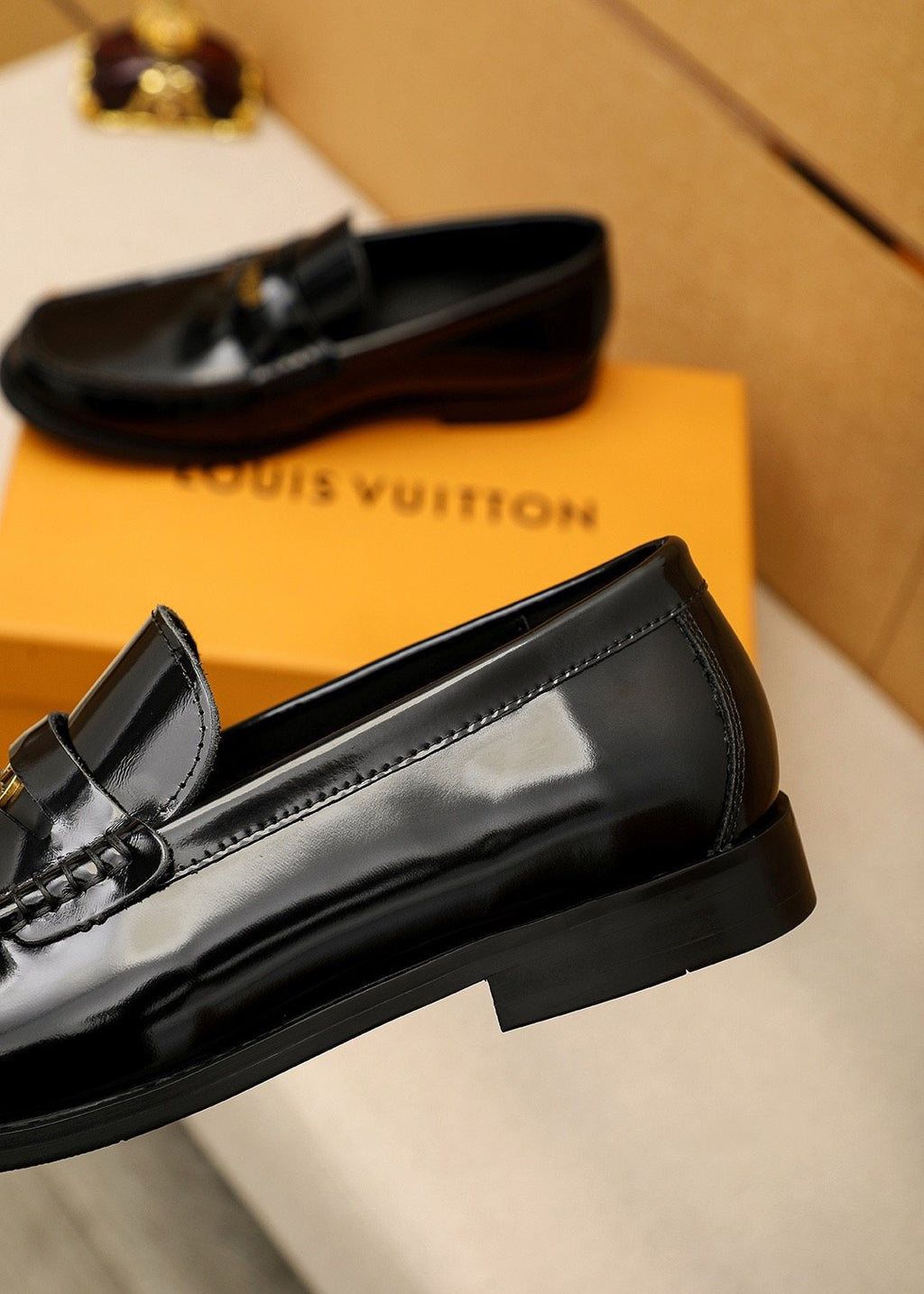 Louis Vuitton Black Leather Buckle Loafers — detail