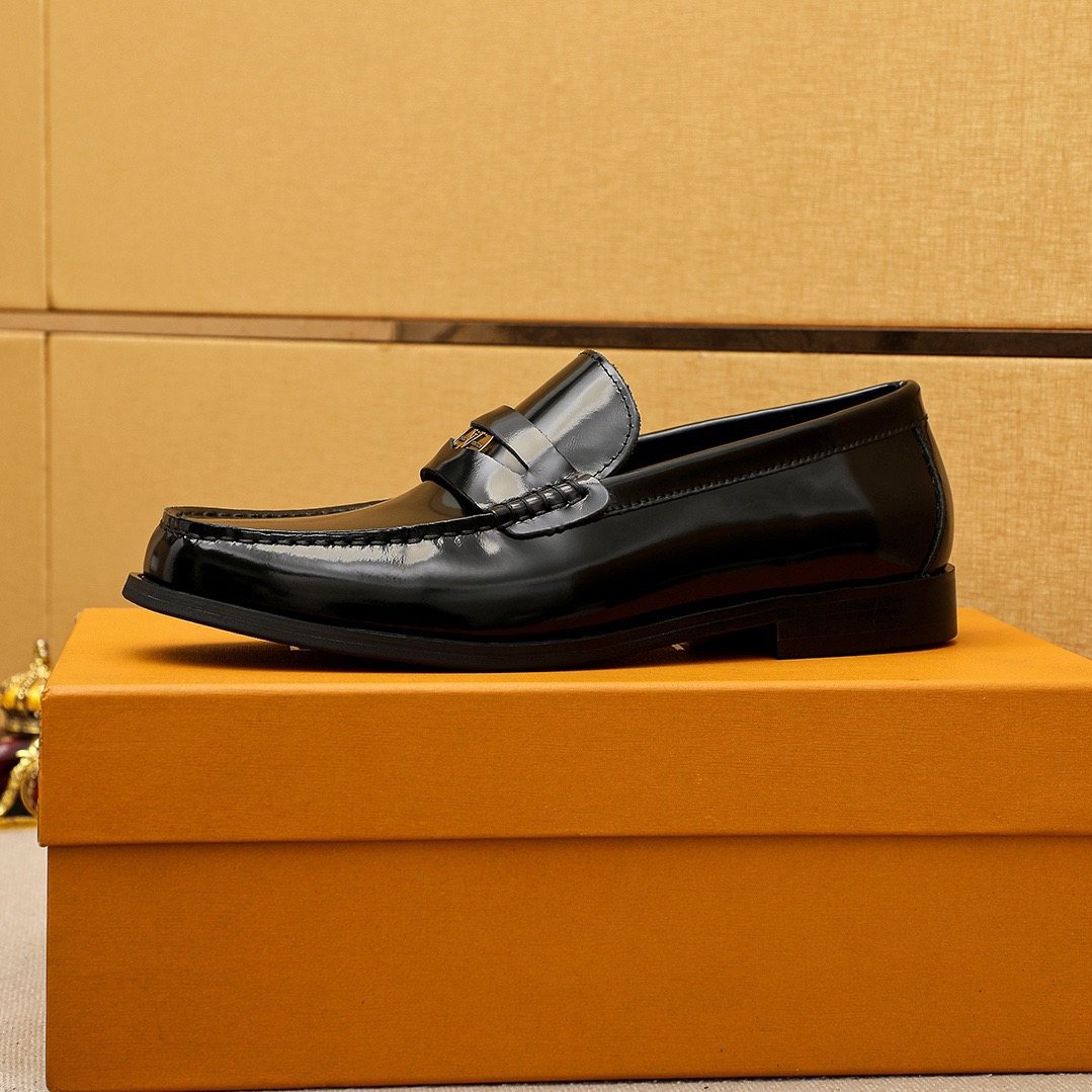 Louis Vuitton Black Leather Buckle Loafers — side