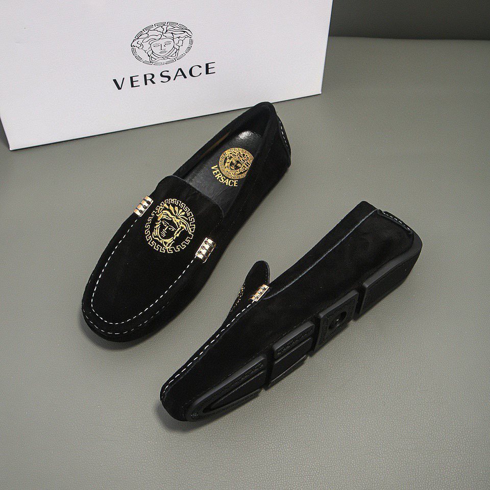 Versace Black Gold-Tone Hardware Loafers — side
