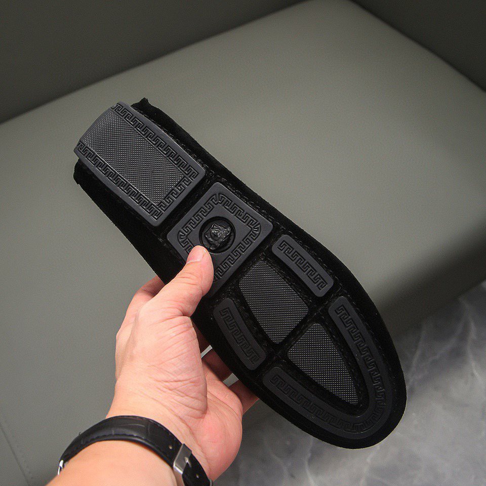 Versace Black Gold-Tone Hardware Loafers — detail