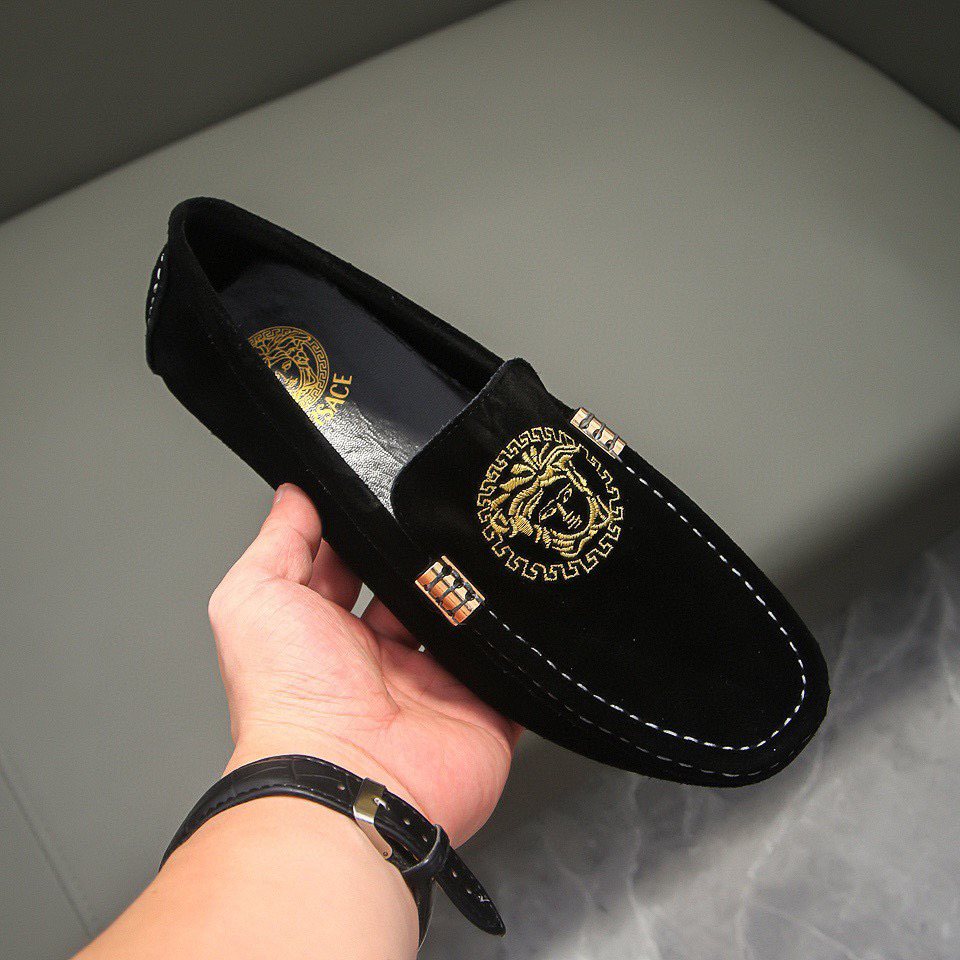 Versace Black Gold-Tone Hardware Loafers — front