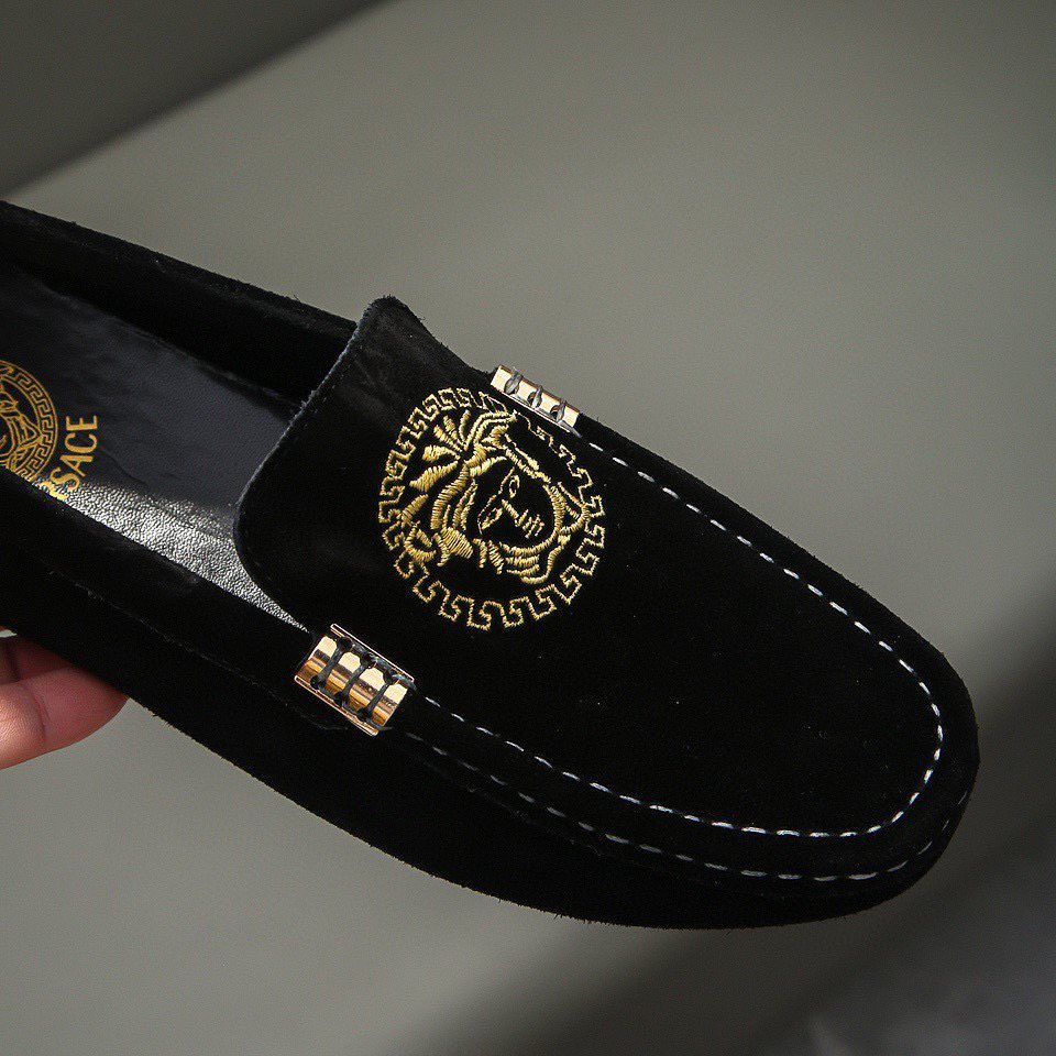 Versace Black Gold-Tone Hardware Loafers — detail
