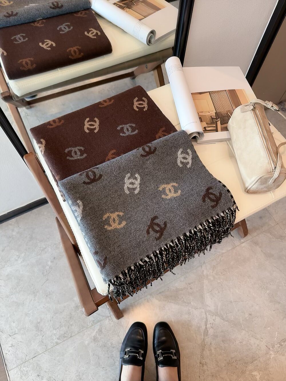 Chanel Reversible Interlocking-C Fringe Scarf — hero