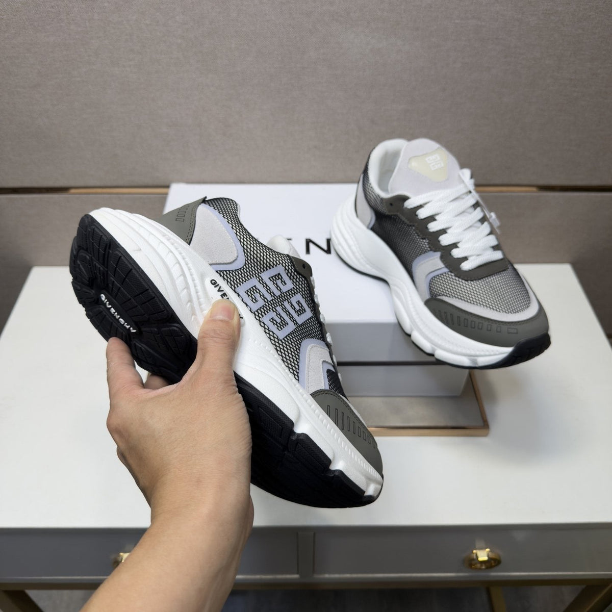 Givenchy Gray Mesh Panel Low-Top Sneakers — detail