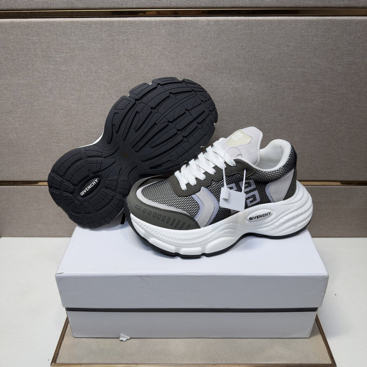 Givenchy Gray Mesh Panel Low-Top Sneakers — side