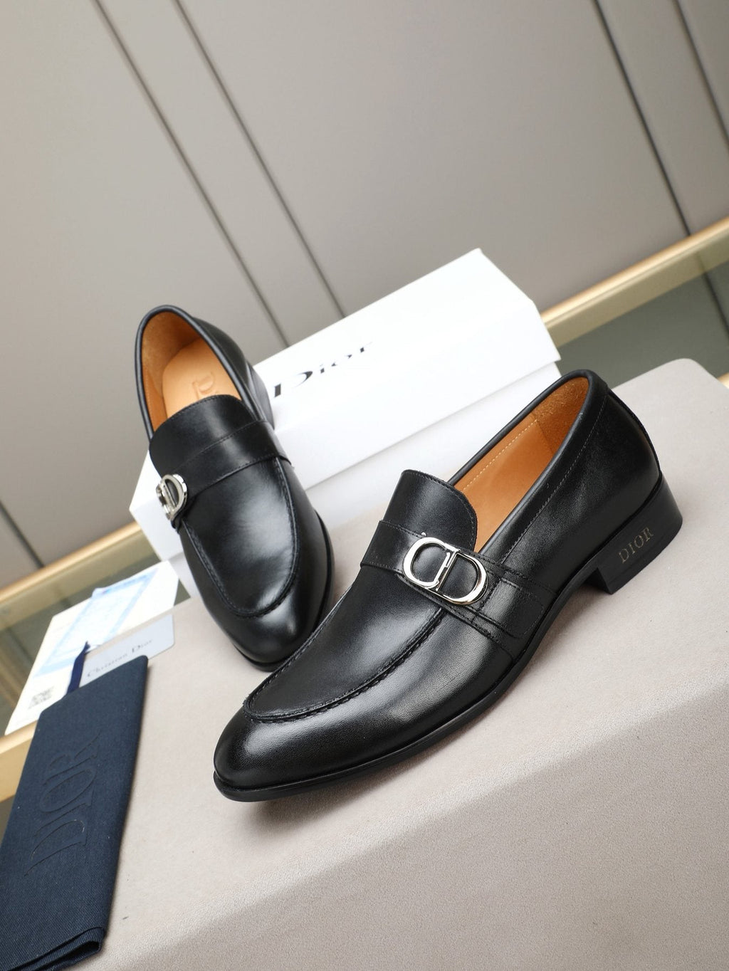 Dior Black Buckle Loafers — front