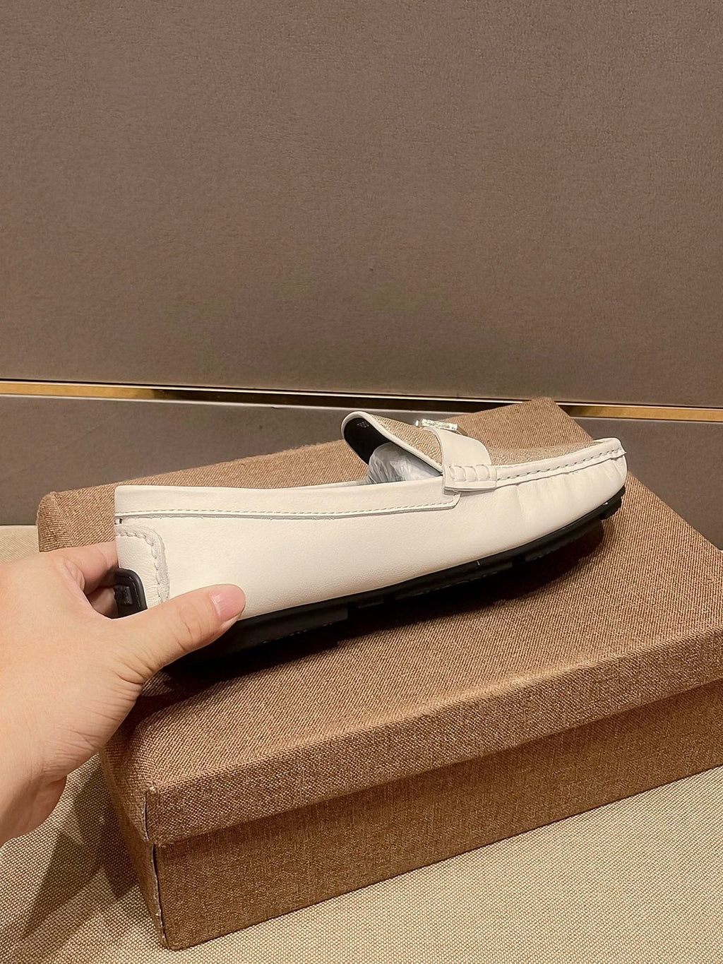 Dior Men's Ivory and Beige Patterned Loafers — side