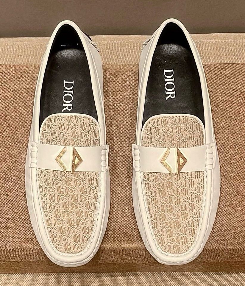 Dior Men's Ivory and Beige Patterned Loafers — hero