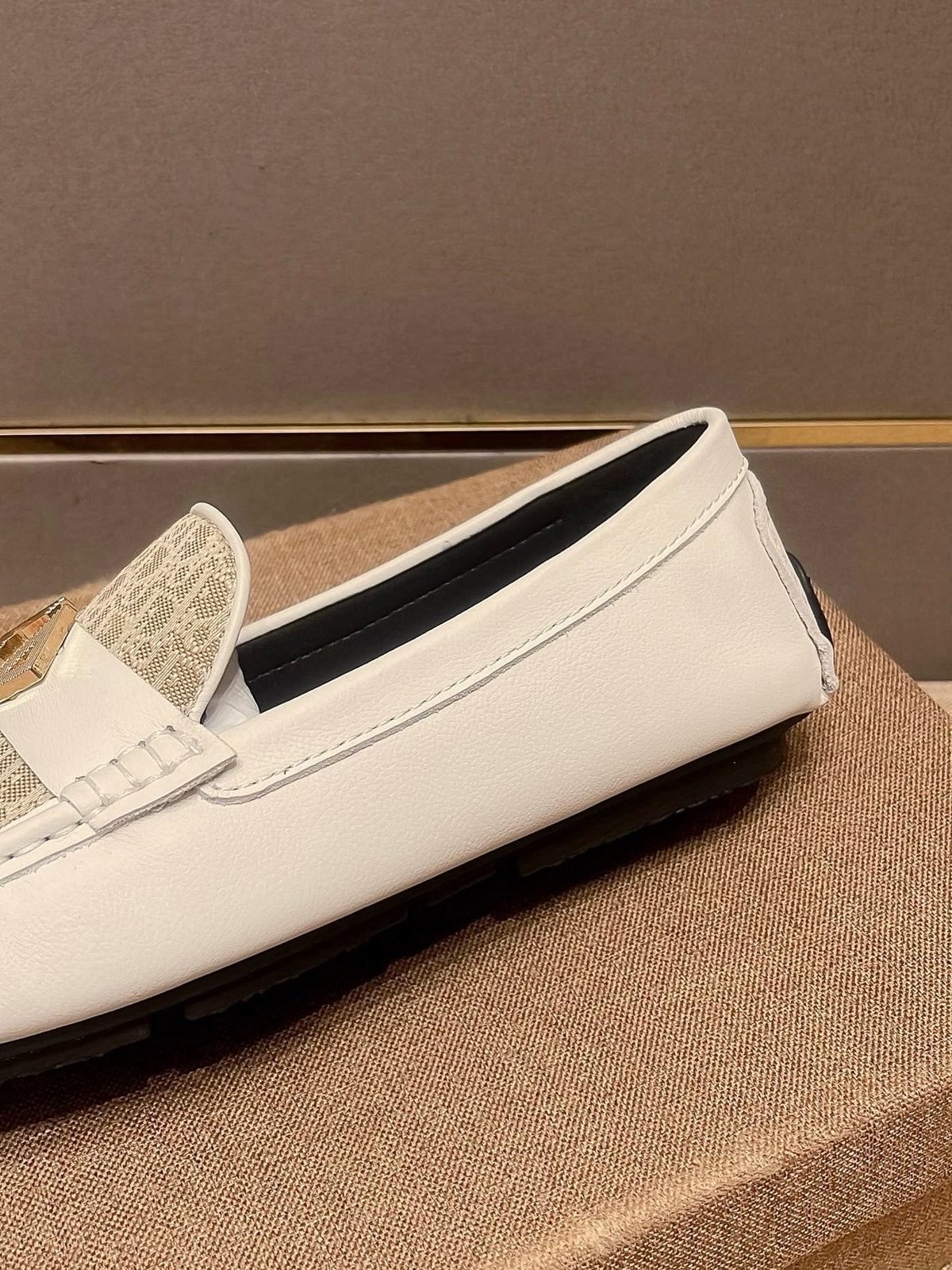 Dior Men's Ivory and Beige Patterned Loafers — detail