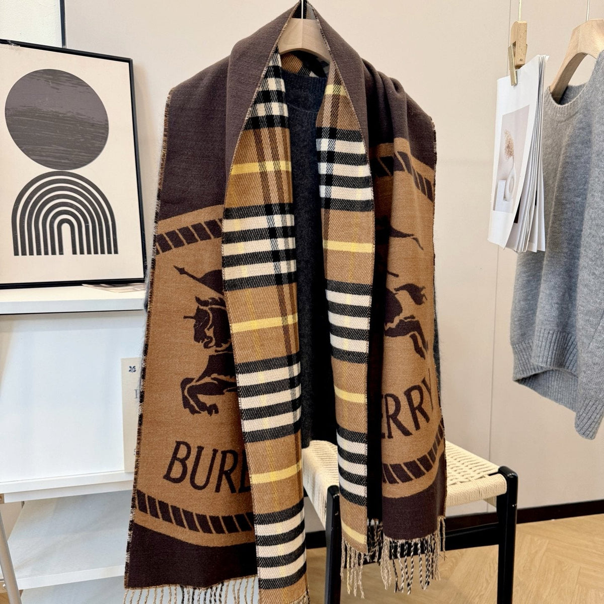 Burberry Brown Plaid Fringe Scarf — hero