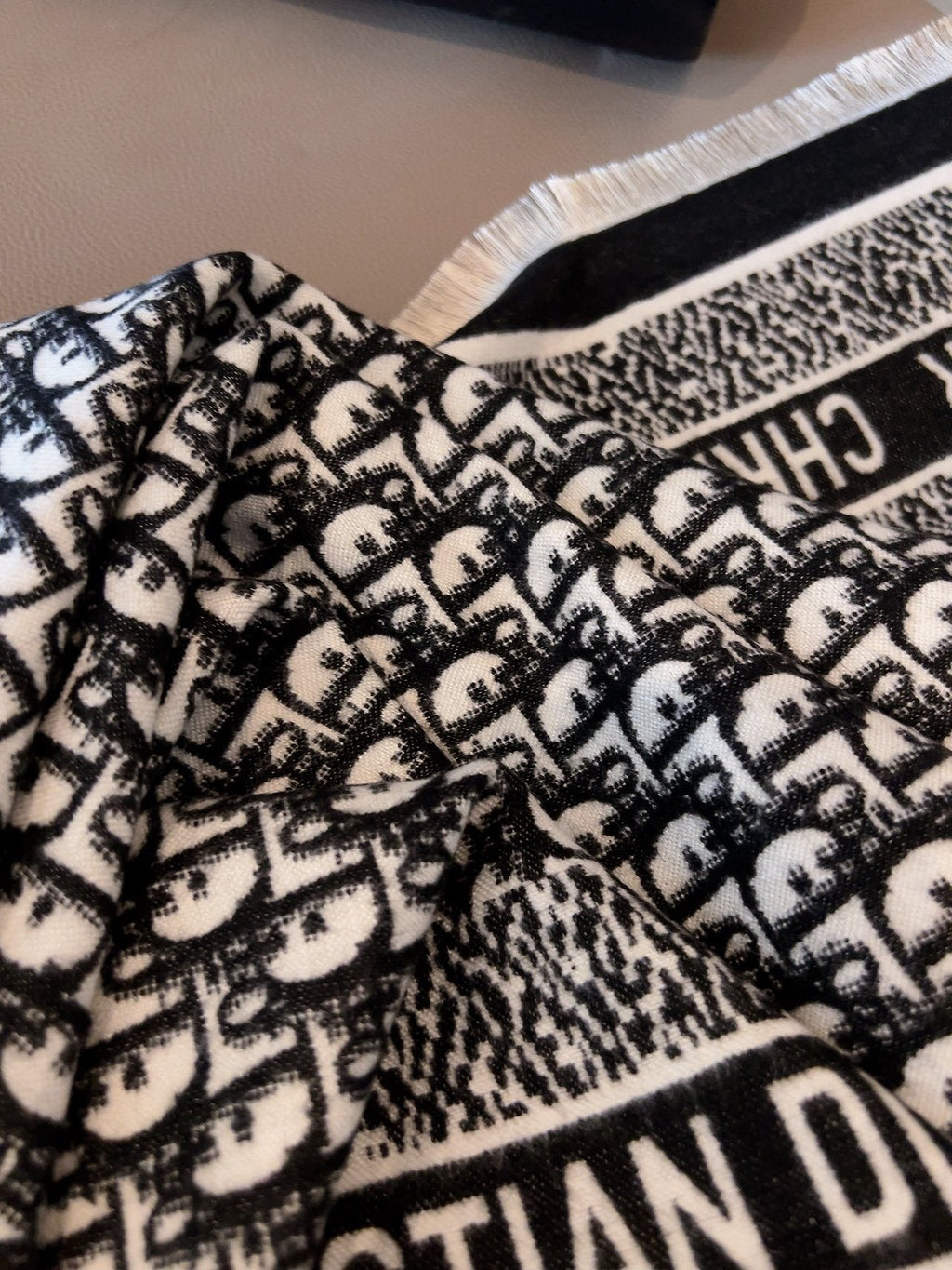 Dior Monogram Fringe Square Scarf — detail