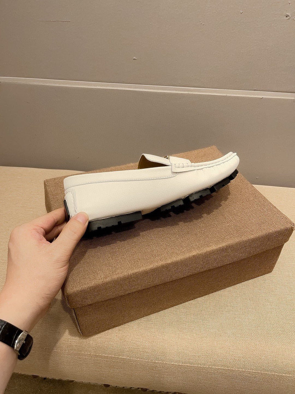 Louis Vuitton Cream White Logo Loafers — side